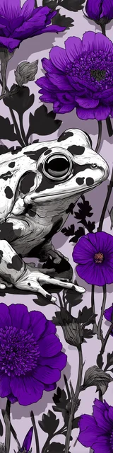 Free printable frog bookmark featuring purple flowers with white frog